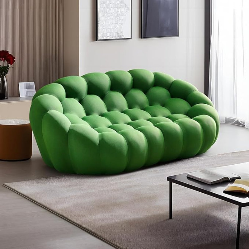 Orren Ellis 74.8 Modern Loveseat Sofa Upholstered Comfy Mesh Fabric Oversized Love Seat Floor Sofa Modern 2 Seater Sofa With 3D Honeycomb Shape For Living Room Bedroom Small Spaces Green Wayfair